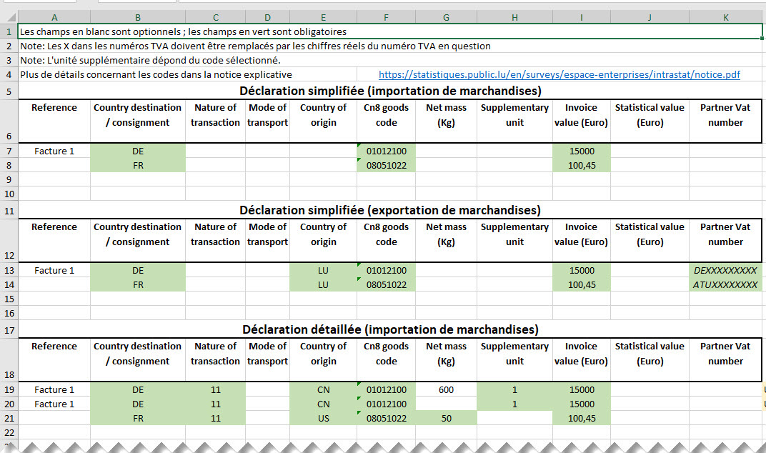 Exemple fichier Excel