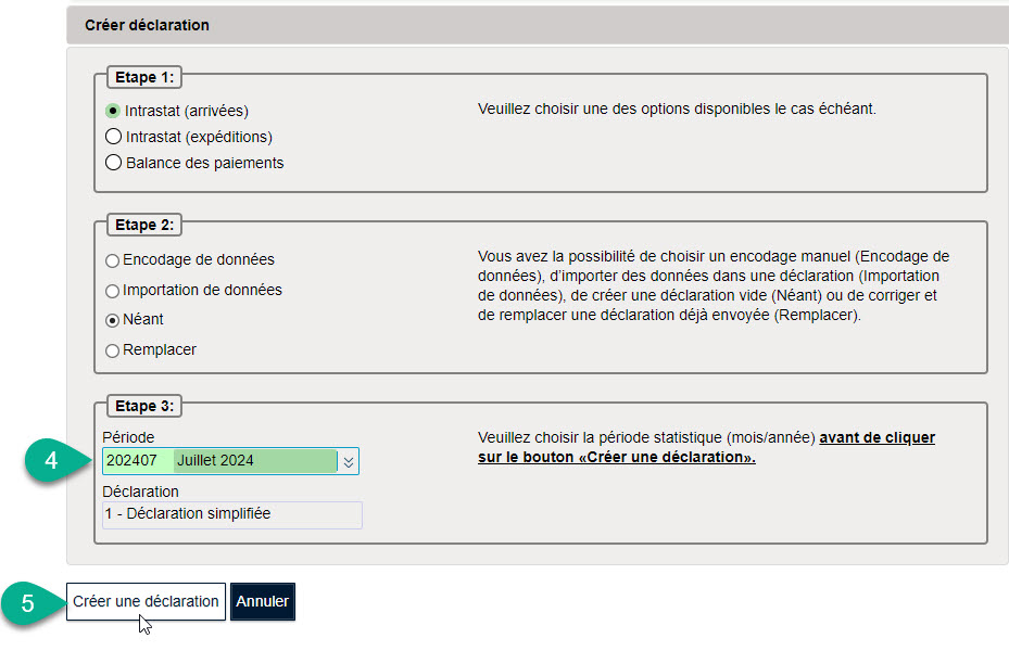 Etape2: Choix du type de déclaration