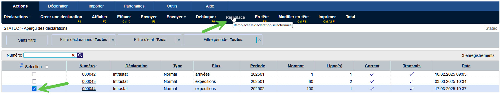 Remplacement d'une déclaration