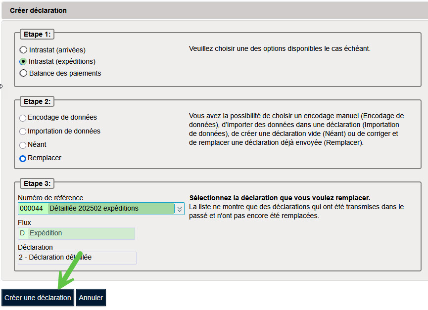 Remplacement d'une déclaration