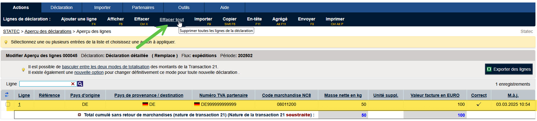 Remplacement d'une déclaration
