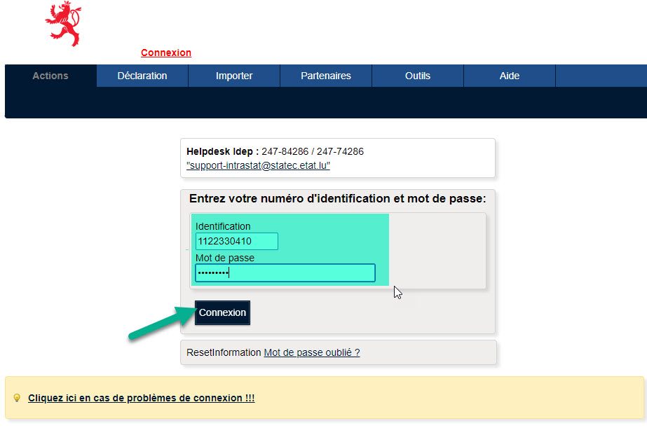 Ecran de connexion