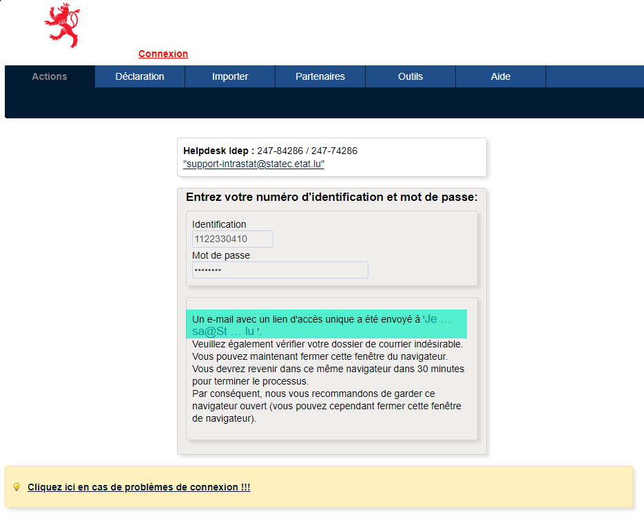 Ecran de connexion