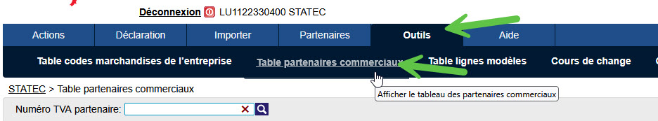 Table partenaires commerciaux
