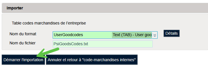 Code marchandise de l’entreprise