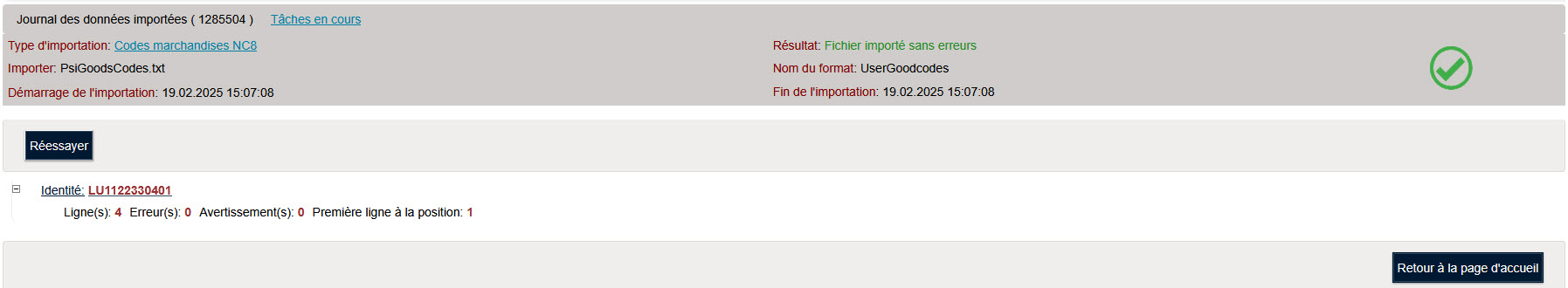 Code marchandise de l’entreprise