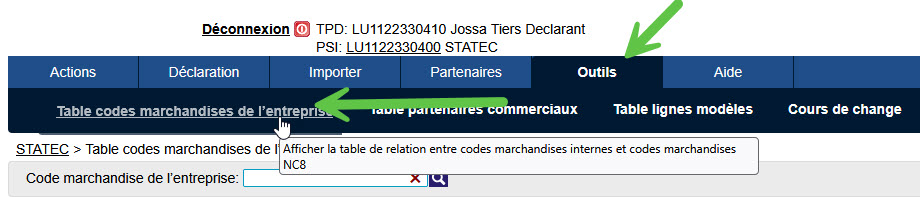 Code marchandise de l’entreprise