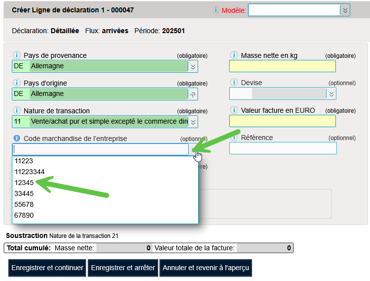Code marchandise de l’entreprise