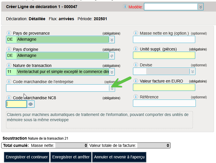 Code marchandise de l’entreprise