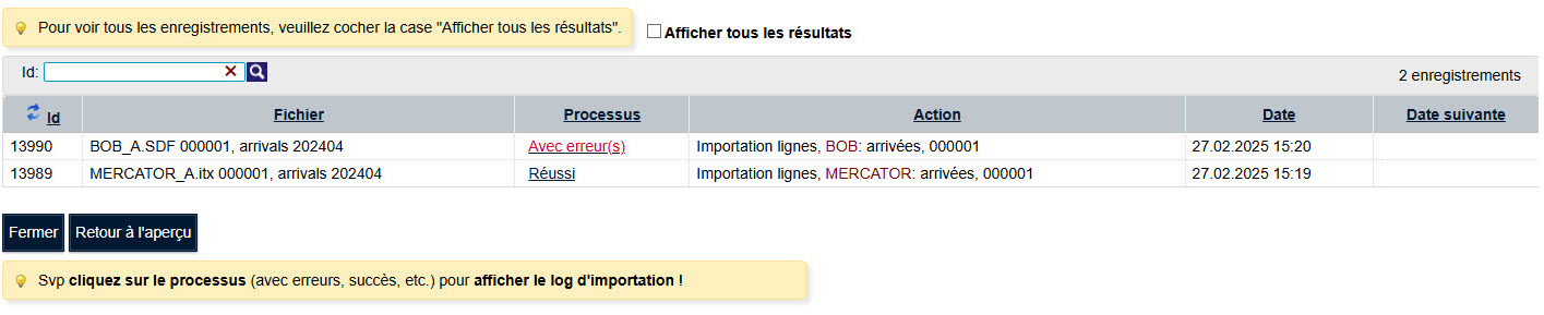 Tâches en cours