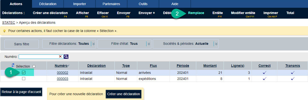 Remplacer une déclaration